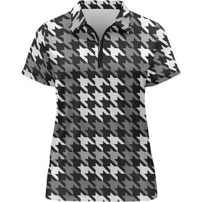 GULANGYU Plaid Pattern Women's Golf Shirt Quick Dry Short Sleeve Zip Up Tennis Polo Shirts Women Golf Clothes in Saudi Arabia