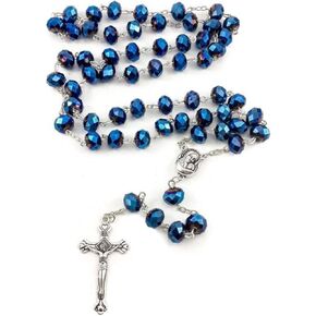 Blue Iris Crystal Beads Rosary Catholic Necklace Holy Soil Medal & Crucifix in Saudi Arabia