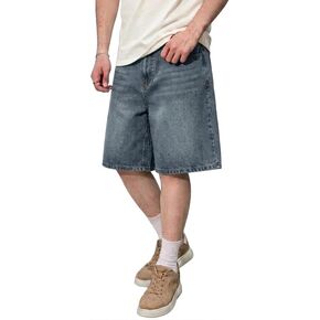 LOGEQI Men's Baggy Jean Shorts Y2K Jorts Vintage Wide Leg Denim Shorts Loose Fit Skater Streetwear Knee Length Casual Pants in Saudi Arabia