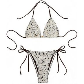 BEAUDRM Women's 2 Piece Crochet Bikini Set Halter Triangle String Cheeky Swimsuit Tie Backless Bathing Suit in Saudi Arabia