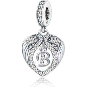 925 Sterling Silver Heart Shaped Wing Letter A-Z Charms for Pandora Bracelets,Letter Cubic Zirconia with Cubic Zirconia fit European bracelets and necklaces,Moment Jewelry Gift for Women/Birthday in Saudi Arabia