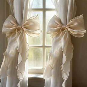 Bow Curtain Tiebacks, 2Pcs Lace Bowknot Curtain Tie Backs, Decorative Curtains Strap for Wedding Birthday Party Home Decoration in Kuwait