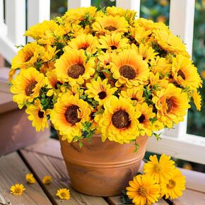 Artificial Sunflowers for Outdoors, 10 Bundles Fake Silk Sunflowers with Eucalyptus Leaves UV Resistant for Home Outside Front Door Porch Planters Garden Balcony Yard Patio Wedding Party Decor in Saudi Arabia