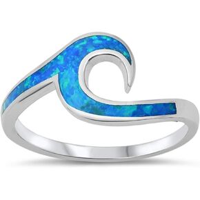 CloseoutWarehouse Simulated Opal Ocean Wave Ring Sterling Silver in Saudi Arabia