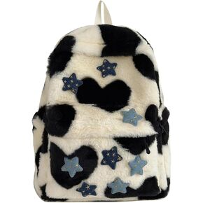 Cute Fuzzy Backpack for Women – y2k Kawaii Daypack Aesthetic Fluffy Coquette Shoulder Bag Preppy Harajuku Purse (Black) in Saudi Arabia