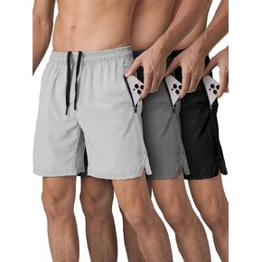 Mens Athletic Running Workout Shorts 3 Pack,Quick Dry Gym Sports Pajama Shorts for Men with Zipper Pockets Drawstring in Saudi Arabia