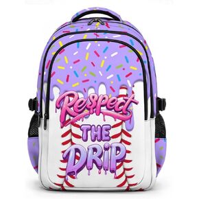 Ice Cream Baseball Backpack for Kids, 17" Cool Baseball Drip Bookbag for Teenagers Elementary Middle College Students Picnic in Saudi Arabia