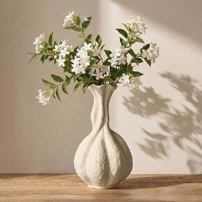 DOWAN Ceramic Flower Vase, 10" Decorative Pampas Vase for Home Decor, Modern Farmhouse Pottery Vase for Living Room Table Kitchen Bedroom Coffee Desk Entryway Mantel Book Shelf, Soft White in Saudi Arabia