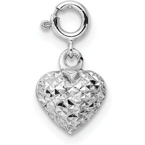 Lovely Rita's 14K White Gold Hollow D.C Finish 3-D Heart Design Spring Ring Clasp Charm Pendant in Saudi Arabia