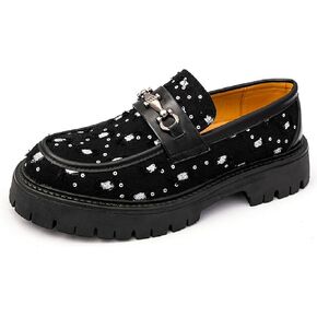 Men's Glitter Denim Metal Chain Platform Loafers Fashion Comfort Round Toe Slip On Non-Slip Lug Soft Sole Dress Smoking Loafers Causal Penny Loafers in Saudi Arabia