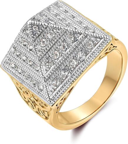 Bling King Gold Two-Tone CZ Pyramid Ring – PVD Gold Plated Men’s Statement Ring with Sparkling Stones, Bold Streetwear Jewellery LONDON in Saudi Arabia