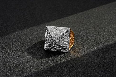 Bling King Gold Two-Tone CZ Pyramid Ring – PVD Gold Plated Men’s Statement Ring with Sparkling Stones, Bold Streetwear Jewellery LONDON in Saudi Arabia