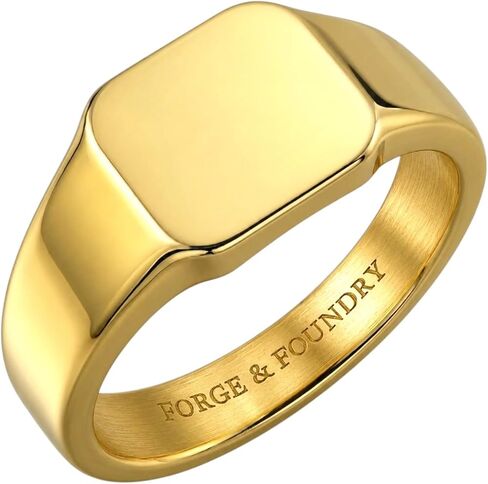 Forge & Foundry Men’s Signet Ring - Polished Stainless Steel or 18K Gold Plated, Classic Minimalist Ring for Men in Saudi Arabia