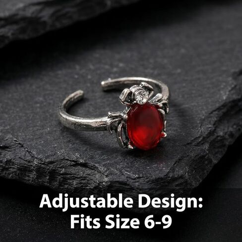 8 Pcs Gothic Rings for Women Men Polished Red Crystal Adjustable Ring Set Punk Cross Butterfly Liquid Style Grunge Open Spider Y2K Vampire Jewelry in Saudi Arabia