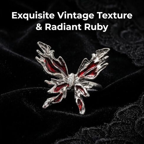 8 Pcs Gothic Rings for Women Men Polished Red Crystal Adjustable Ring Set Punk Cross Butterfly Liquid Style Grunge Open Spider Y2K Vampire Jewelry in Saudi Arabia