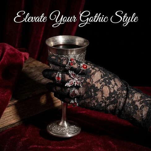 8 Pcs Gothic Rings for Women Men Polished Red Crystal Adjustable Ring Set Punk Cross Butterfly Liquid Style Grunge Open Spider Y2K Vampire Jewelry in Saudi Arabia