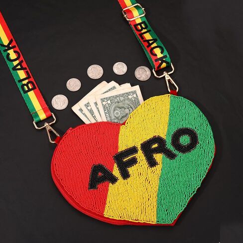 محفظة Juneteenth للنساء مطرزة بالخرز الأفريقي Freedom Crossbody حقيبة كتف سوداء هدية الزي الأفريقي لشهر التاريخ in Kuwait