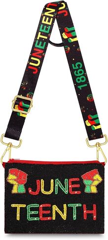 محفظة Juneteenth للنساء مطرزة بالخرز الأفريقي Freedom Crossbody حقيبة كتف سوداء هدية الزي الأفريقي لشهر التاريخ in Kuwait