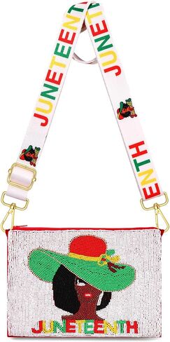 محفظة Juneteenth للنساء مطرزة بالخرز الأفريقي Freedom Crossbody حقيبة كتف سوداء هدية الزي الأفريقي لشهر التاريخ in Kuwait