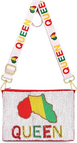 محفظة Juneteenth للنساء مطرزة بالخرز الأفريقي Freedom Crossbody حقيبة كتف سوداء هدية الزي الأفريقي لشهر التاريخ in Kuwait