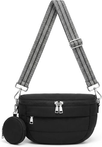Crossbody Bag for Women, Lightweight Puffer Bum Bag with RFID Blocking Pocket & Removable Coin Pouch, Hands-Free Travel Shoulder Bag for Everyday Black in Saudi Arabia
