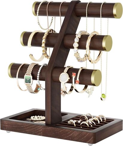 SRIWATANA 1 Bracelet Holder, Jewelry Display Stand Birthday Mother's Day Christmas Wood Solid Wood Classic Design Non-Slip Pad Metal End Cap Keeps Jewelry Secure T-Bar Organizer for Bracelets - Walnut in Saudi Arabia