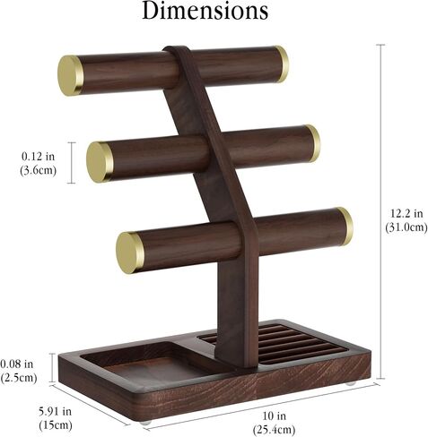 SRIWATANA 1 Bracelet Holder, Jewelry Display Stand Birthday Mother's Day Christmas Wood Solid Wood Classic Design Non-Slip Pad Metal End Cap Keeps Jewelry Secure T-Bar Organizer for Bracelets - Walnut in Saudi Arabia