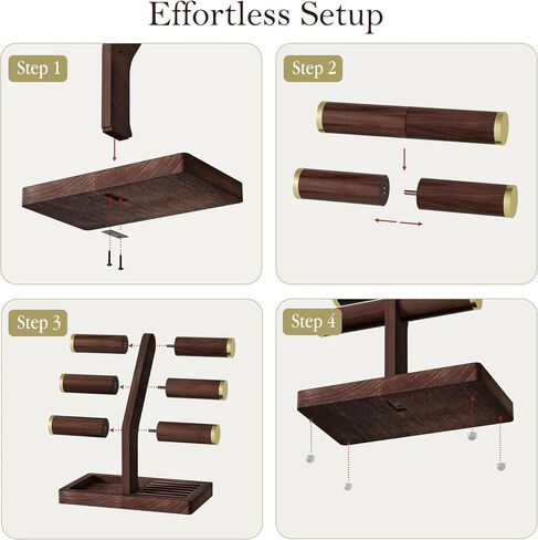 SRIWATANA 1 Bracelet Holder, Jewelry Display Stand Birthday Mother's Day Christmas Wood Solid Wood Classic Design Non-Slip Pad Metal End Cap Keeps Jewelry Secure T-Bar Organizer for Bracelets - Walnut in Saudi Arabia