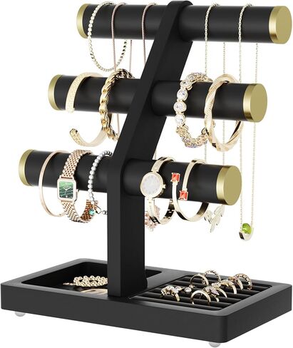 SRIWATANA 1 Bracelet Holder, Jewelry Display Stand Birthday Mother's Day Christmas Wood Solid Wood Classic Design Non-Slip Pad Metal End Cap Keeps Jewelry Secure T-Bar Organizer for Bracelets - Walnut in Saudi Arabia