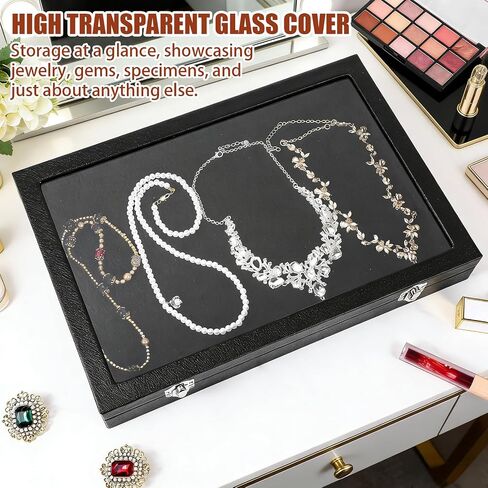 3 Pieces Jewelry Organizer Box, Black Velvet Blank Display Tray Case with Lid, 13.8 x 9.5 x 2 Inch Wooden Jewelry Display Case for Necklaces, Rings & Collectibles in Saudi Arabia