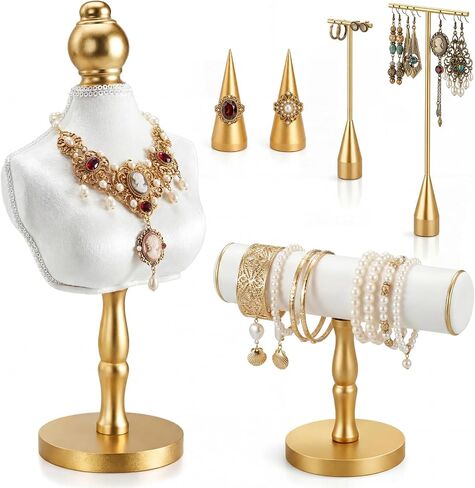 AceOrbit 6 Pcs Jewelry Display Set, Velvet Jewelry Mannequin Display, T-bar Bracelet Holder, Earring and Ring Finger Stand in Kuwait