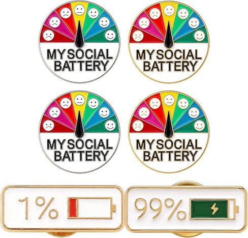 6PCS Social brooch, Gold and Silver Designs, Ideal for Personal Expression and Social Gatherings, Includes 1% and 99% Level Indicators, Social Energy Slider Pin, Mood Pin in Saudi Arabia