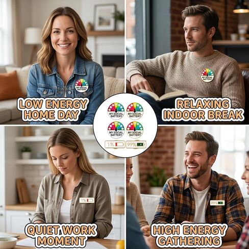 6PCS Social brooch, Gold and Silver Designs, Ideal for Personal Expression and Social Gatherings, Includes 1% and 99% Level Indicators, Social Energy Slider Pin, Mood Pin in Saudi Arabia