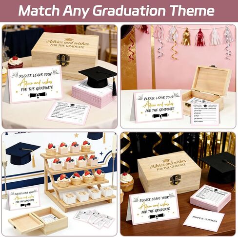 52 Pcs Pink Graduation Wish Card Wooden Box Set, Graduation Memory Keepsake Box with 50 Wish Cards for High School College Graduation Party Decor, Gift for Graduates in Saudi Arabia