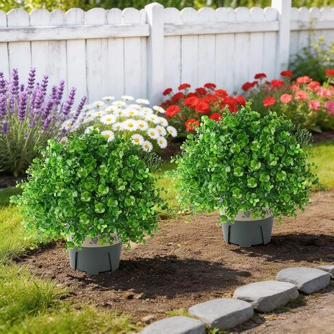 florisso 2 Pack Artificial Boxwood Topiary Trees, UV-Resistant Faux Realistic Greenery Potted Bushes with Pots for Front Door, Porch, Farmhouse, Garden Decor in Saudi Arabia