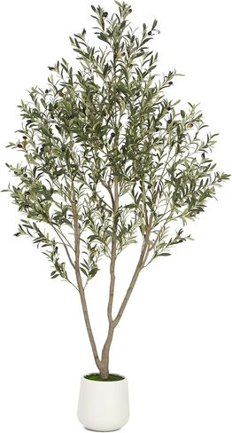 VIVATREES Olive Trees Artificial Indoor, 7FT Tall Faux Olive Tree with White Tall Planter, Artificial Plants with Natural Wood Trunk and Lifelike Fruits for Home Office Decor in Saudi Arabia