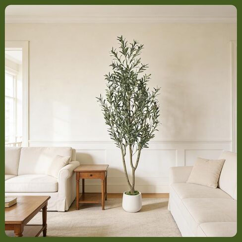 Garvee 7FT Indoor Olive Tree, Artificial Plant with Oval Planter, Lifelike Foliage and Fruits, Fake Plant for Home Decor, Office, Porch and Living Room in Kuwait
