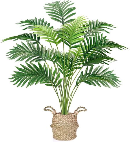 Der Rose Fake Palm Tree 28Inch Faux Plant Potted Tall Fake Plant with Hand-Woven Baskets Artificial Tree for Indoor Outdoor Home Office Bedroom Porch Balcony Decor in Kuwait