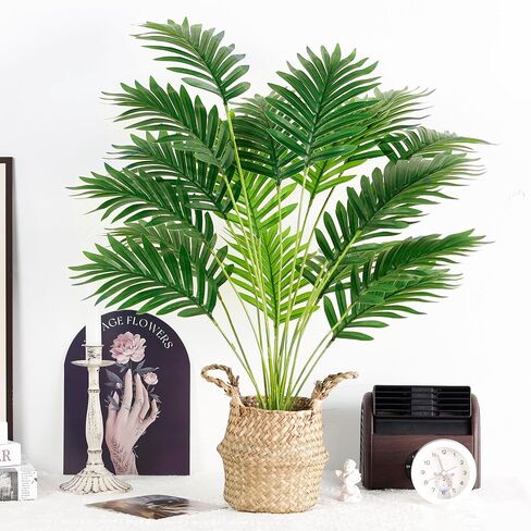 Der Rose Fake Palm Tree 28Inch Faux Plant Potted Tall Fake Plant with Hand-Woven Baskets Artificial Tree for Indoor Outdoor Home Office Bedroom Porch Balcony Decor in Kuwait