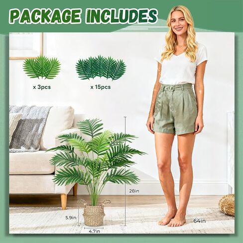 Der Rose Fake Palm Tree 28Inch Faux Plant Potted Tall Fake Plant with Hand-Woven Baskets Artificial Tree for Indoor Outdoor Home Office Bedroom Porch Balcony Decor in Kuwait