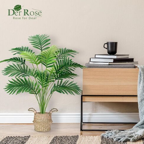 Der Rose Fake Palm Tree 28Inch Faux Plant Potted Tall Fake Plant with Hand-Woven Baskets Artificial Tree for Indoor Outdoor Home Office Bedroom Porch Balcony Decor in Kuwait