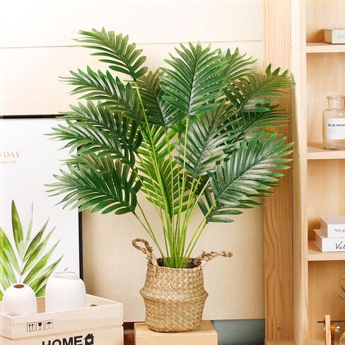 Der Rose Fake Palm Tree 28Inch Faux Plant Potted Tall Fake Plant with Hand-Woven Baskets Artificial Tree for Indoor Outdoor Home Office Bedroom Porch Balcony Decor in Kuwait