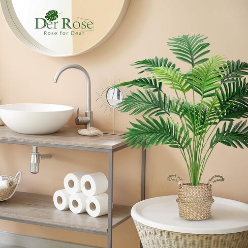 Der Rose Fake Palm Tree 28Inch Faux Plant Potted Tall Fake Plant with Hand-Woven Baskets Artificial Tree for Indoor Outdoor Home Office Bedroom Porch Balcony Decor in Kuwait