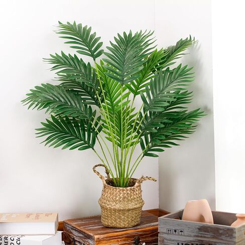 Der Rose Fake Palm Tree 28Inch Faux Plant Potted Tall Fake Plant with Hand-Woven Baskets Artificial Tree for Indoor Outdoor Home Office Bedroom Porch Balcony Decor in Kuwait