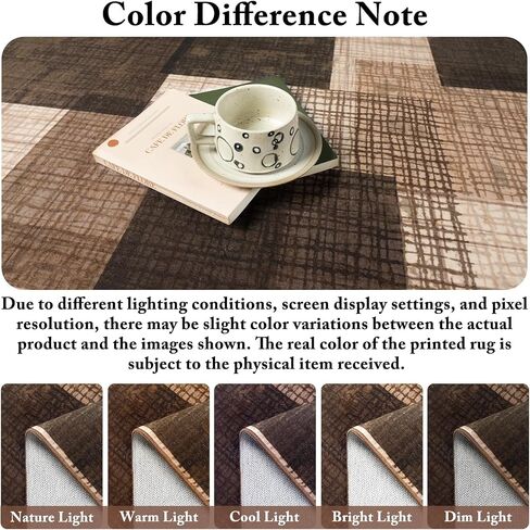 Washable 2x6 Runner Rug for Hallway Kitchen Bedroom, Modern Geometric Patchwork Grid Print Non Slip Carpet, Soft Stain Resistant Long Runner with Rubber Backing, Chocolate in Kuwait