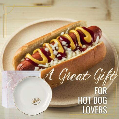 هدايا InnoBeta Hot Dog، هدايا Hot Dog - طبق حلقي من السيراميك مصنوع يدويًا مقاس 11.43 سم مع زخرفة ذهبية، طبق حلية مزخرف لأقراط الخواتم in Kuwait