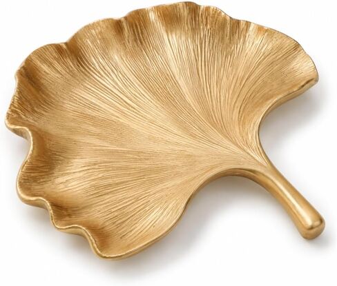 Jewelry Tray Trinket Dish, Decorative Ginkgo Vanity Key Tray for Women, Ring Holder Dish, Cute Jewelry Plate Bowl Room Decor Aesthetic, Gold, Large in Kuwait