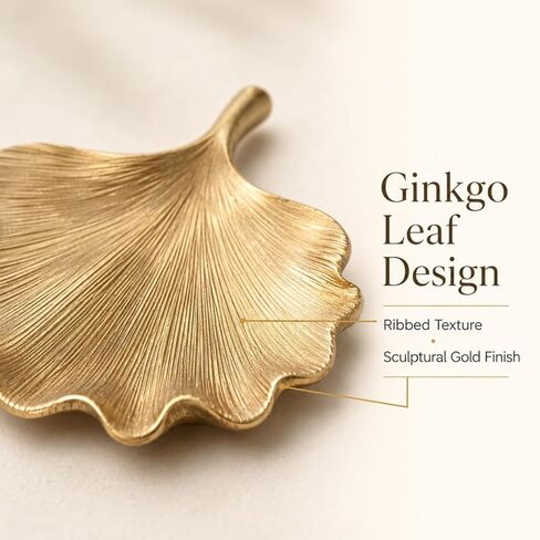 Jewelry Tray Trinket Dish, Decorative Ginkgo Vanity Key Tray for Women, Ring Holder Dish, Cute Jewelry Plate Bowl Room Decor Aesthetic, Gold, Large in Kuwait