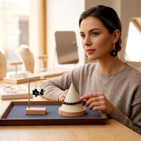 2 Pcs Solid Wood Flat Jewelry Tray, Stackable Rectangle Jewelry Display Tray, Drawer Dresser or Nightstand Organizer, Microfiber Valet Tray, Catchall Tray, Large in Kuwait