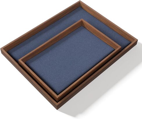 2 Pcs Solid Wood Flat Jewelry Tray, Stackable Rectangle Jewelry Display Tray, Drawer Dresser or Nightstand Organizer, Microfiber Valet Tray, Catchall Tray, Large in Kuwait